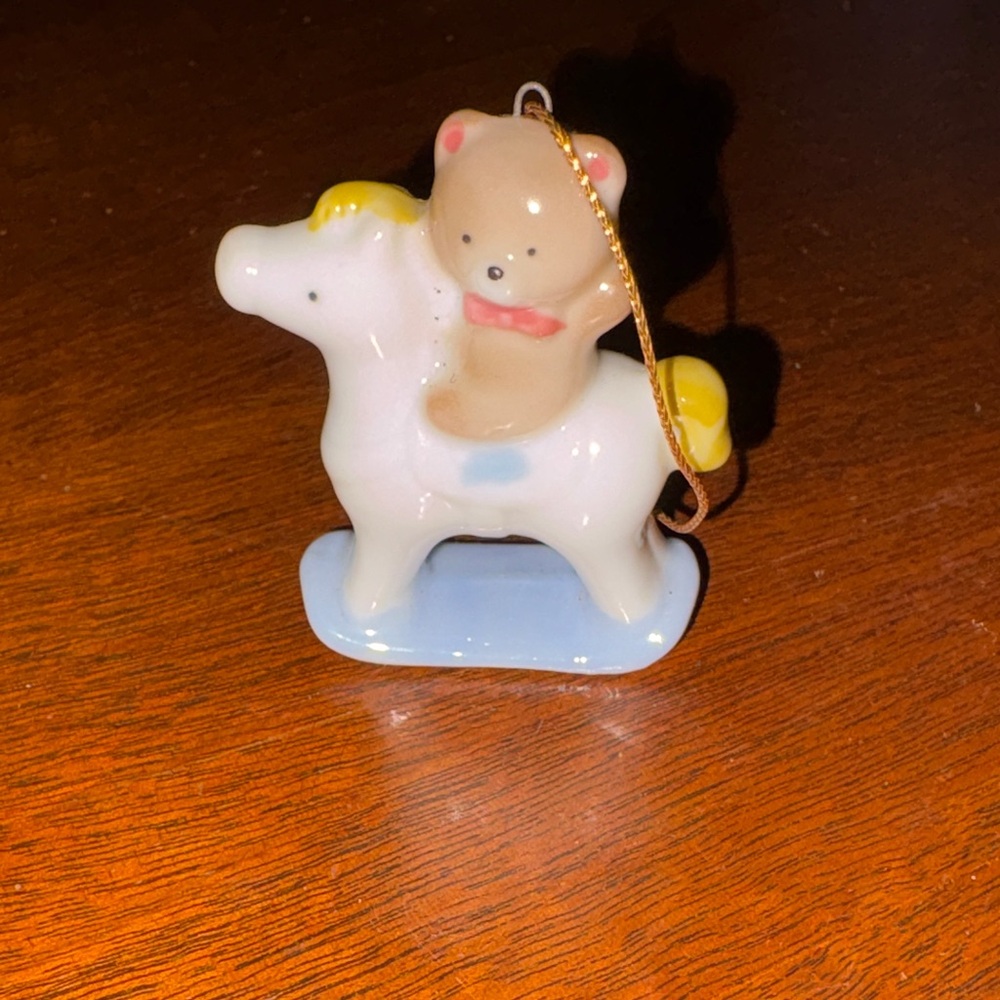 RUSS Vintage Bear on a Rocking Horse Christmas Ornaments Japan Item # 2863